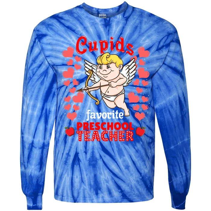 Cupids Favorite Preschool Teacher Valentines Day Gift Tie-Dye Long Sleeve Shirt