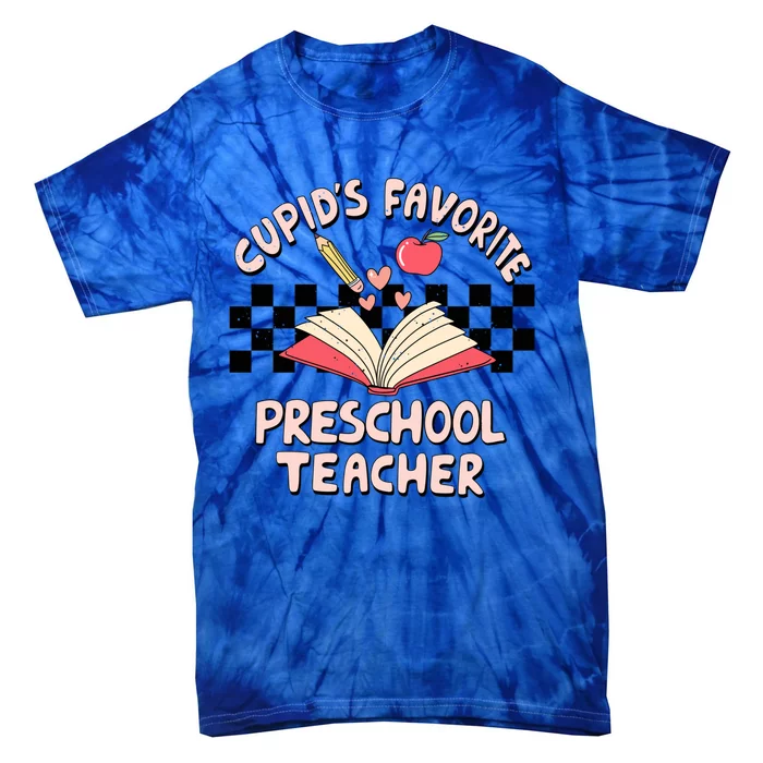 Cupid's Favorite Preschool Teacher Valentines Day Groovy Gift Tie-Dye T-Shirt