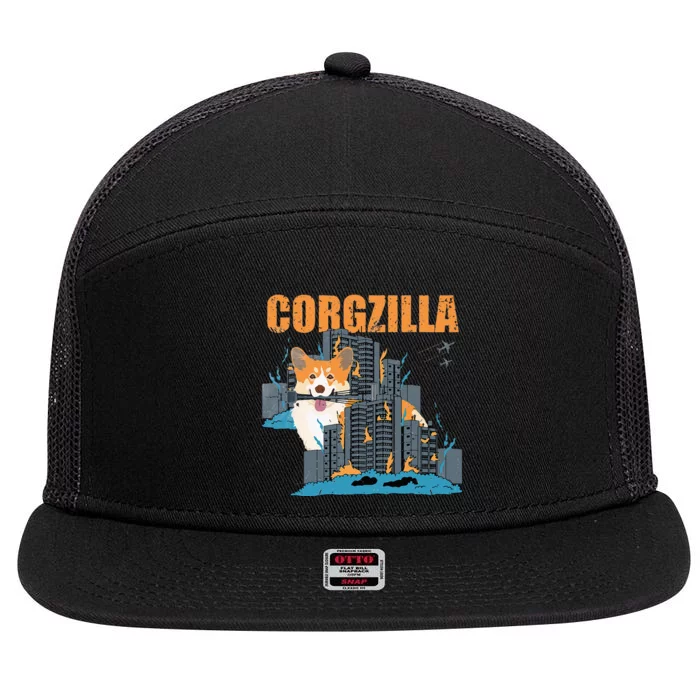 Corgzilla Funny Pembroke Welsh Corgi Pet Dog Lover 7 Panel Mesh Trucker Snapback Hat