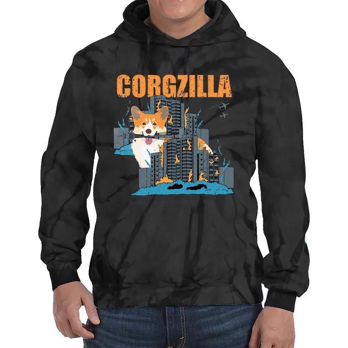 Corgzilla Funny Pembroke Welsh Corgi Pet Dog Lover Tie Dye Hoodie