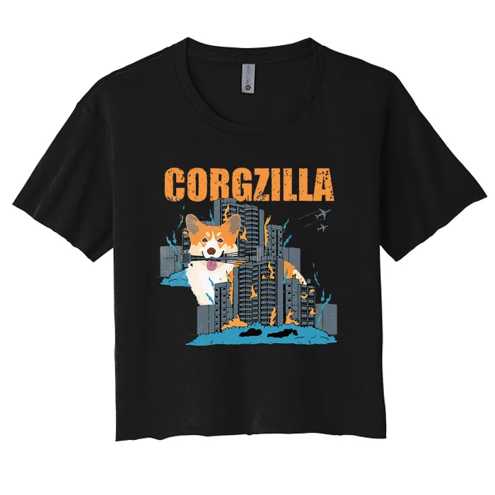 Corgzilla Funny Pembroke Welsh Corgi Pet Dog Lover Women's Crop Top Tee