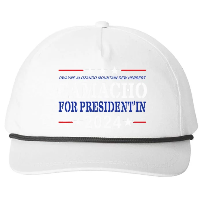 Camacho For PresidentIn 2024 Presidential Election Humor Snapback Five-Panel Rope Hat