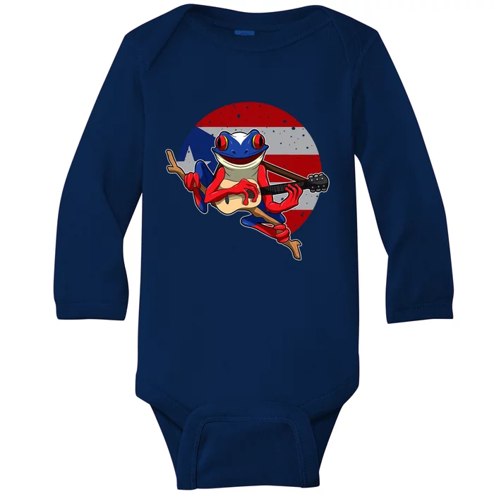 Coqui Frog Playing Guitar Puerto Rico Animal Baby Long Sleeve Bodysuit