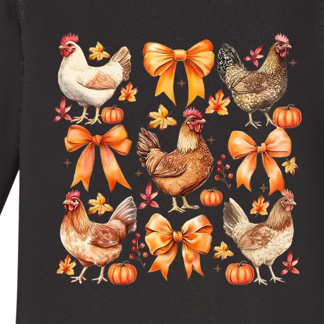 Chicken Fall Pumpkin Coquette Bow Baby Long Sleeve Bodysuit