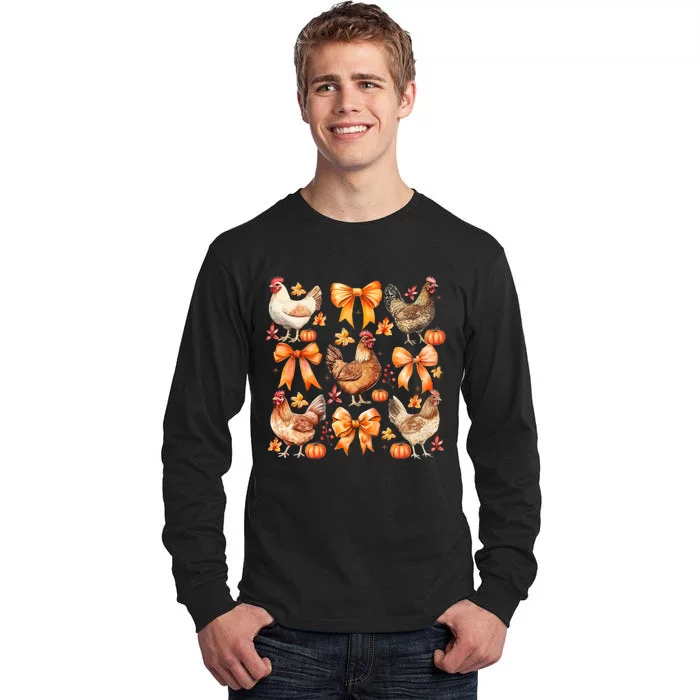 Chicken Fall Pumpkin Coquette Bow Tall Long Sleeve T-Shirt