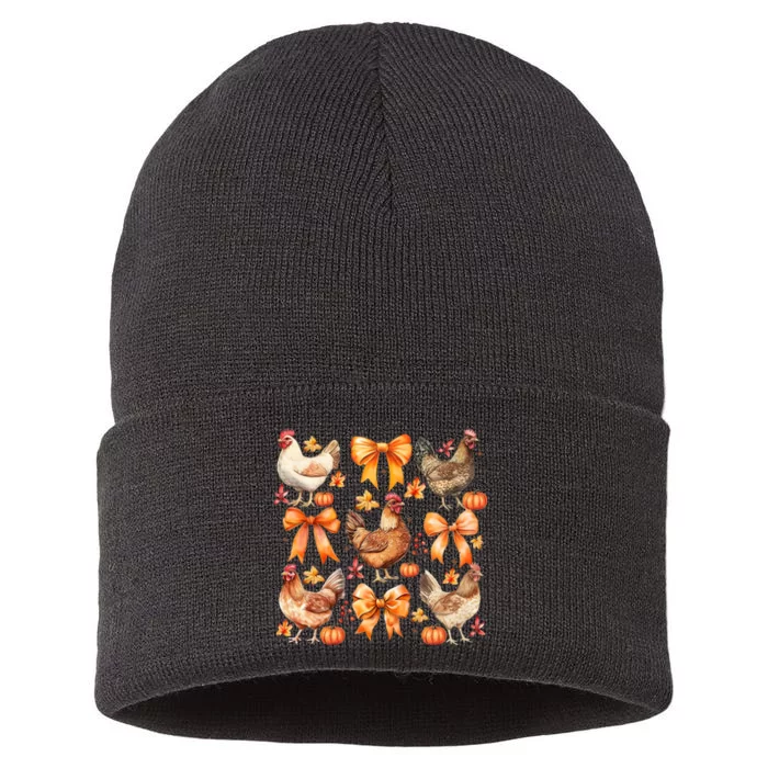 Chicken Fall Pumpkin Coquette Bow Sustainable Knit Beanie