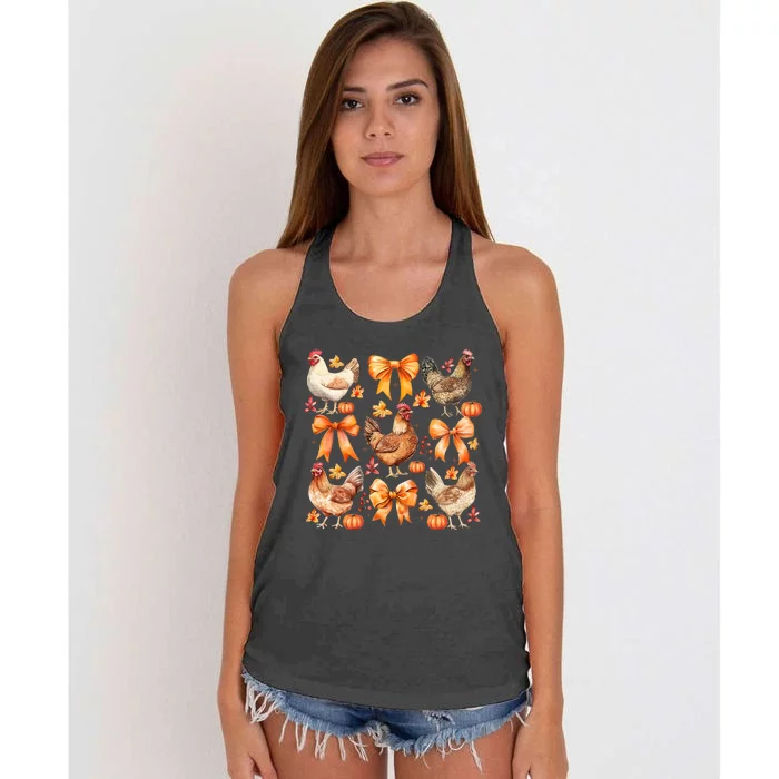 Chicken Fall Pumpkin Coquette Bow Women's Knotted Racerback Tank