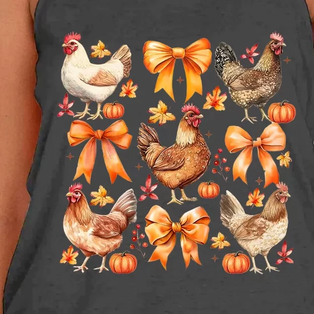 Chicken Fall Pumpkin Coquette Bow Women's Knotted Racerback Tank