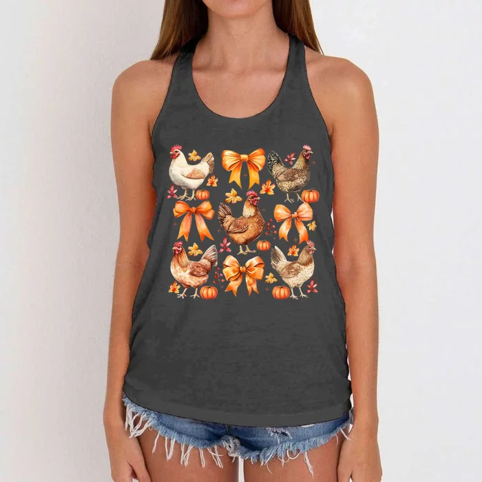 Chicken Fall Pumpkin Coquette Bow Women's Knotted Racerback Tank