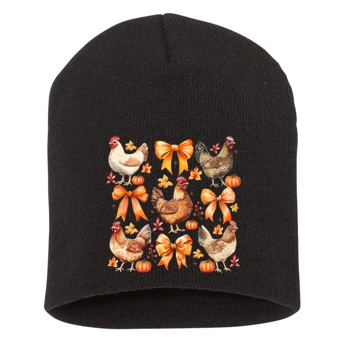 Chicken Fall Pumpkin Coquette Bow Short Acrylic Beanie