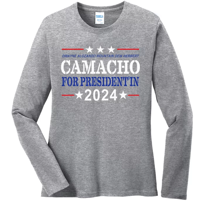 Camacho For PresidentIn 2024 Presidential Election Humor Ladies Long Sleeve Shirt