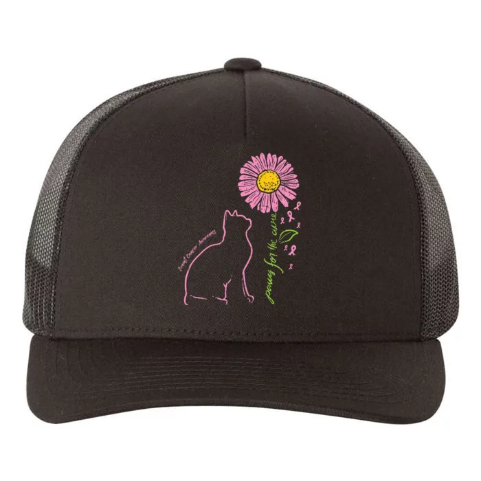 Cat Flower Paw For Cure Breast Cancer Awareness Support Gift Yupoong Adult 5-Panel Trucker Hat