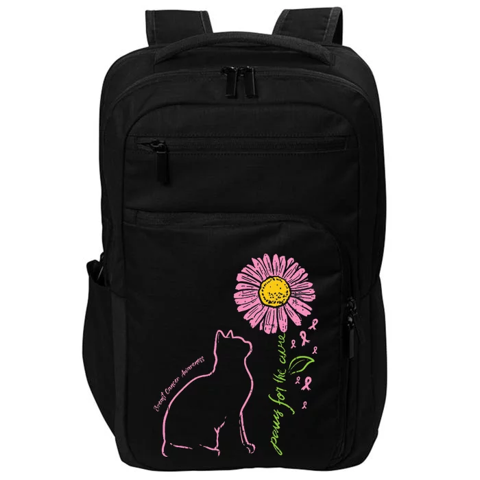 Cat Flower Paw For Cure Breast Cancer Awareness Support Gift Impact Tech Backpack