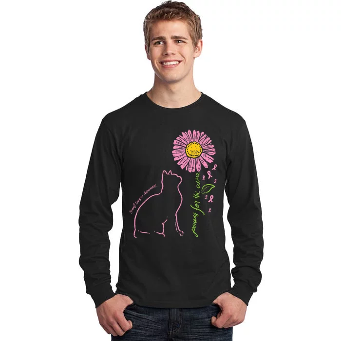 Cat Flower Paw For Cure Breast Cancer Awareness Support Gift Tall Long Sleeve T-Shirt