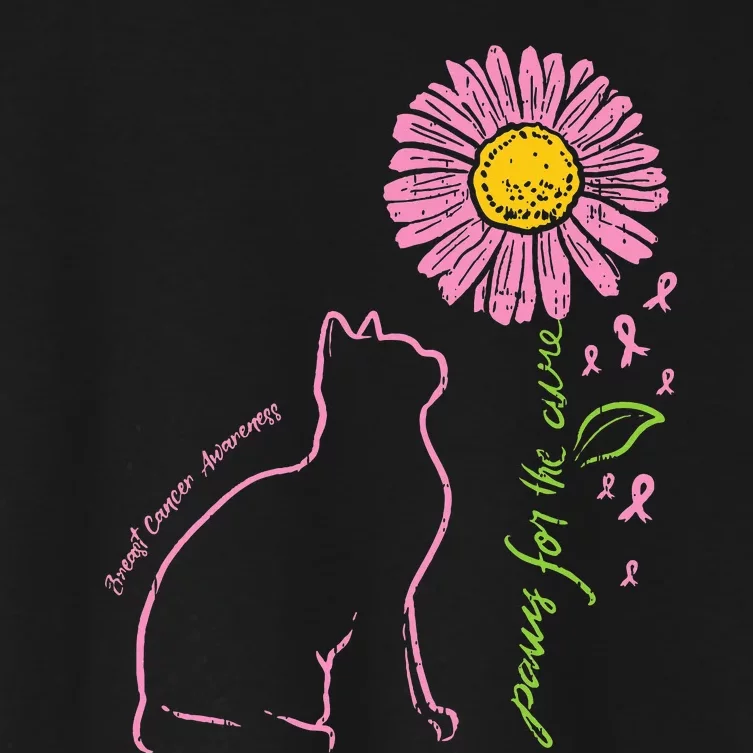 Cat Flower Paw For Cure Breast Cancer Awareness Support Gift Women's Crop Top Tee