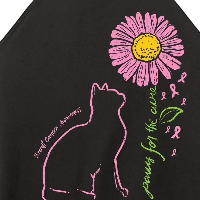 Cat Flower Paw For Cure Breast Cancer Awareness Support Gift Women’s Perfect Tri Rocker Tank