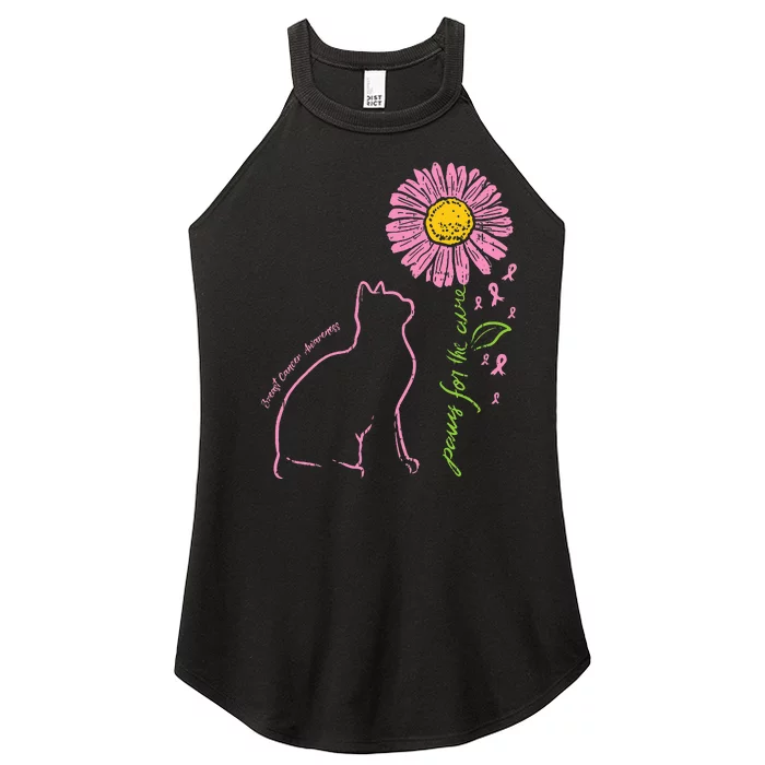 Cat Flower Paw For Cure Breast Cancer Awareness Support Gift Women’s Perfect Tri Rocker Tank