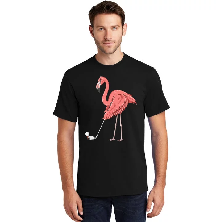 Cute Flamingo Playing Golf Golfer Sport Humor Golfing Tall T-Shirt