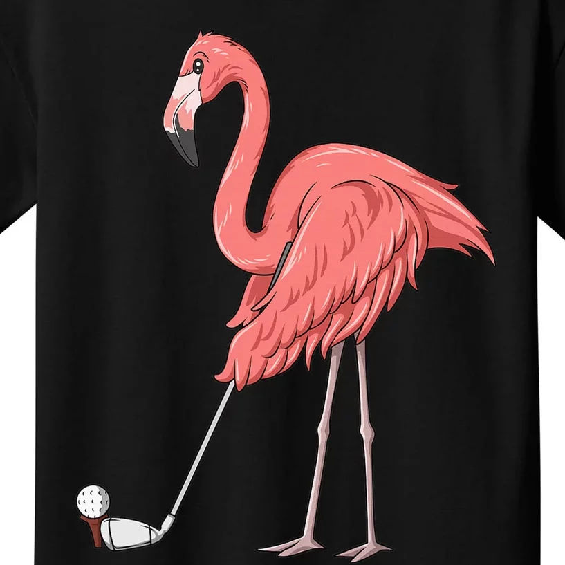 Cute Flamingo Playing Golf Golfer Sport Humor Golfing Kids T-Shirt