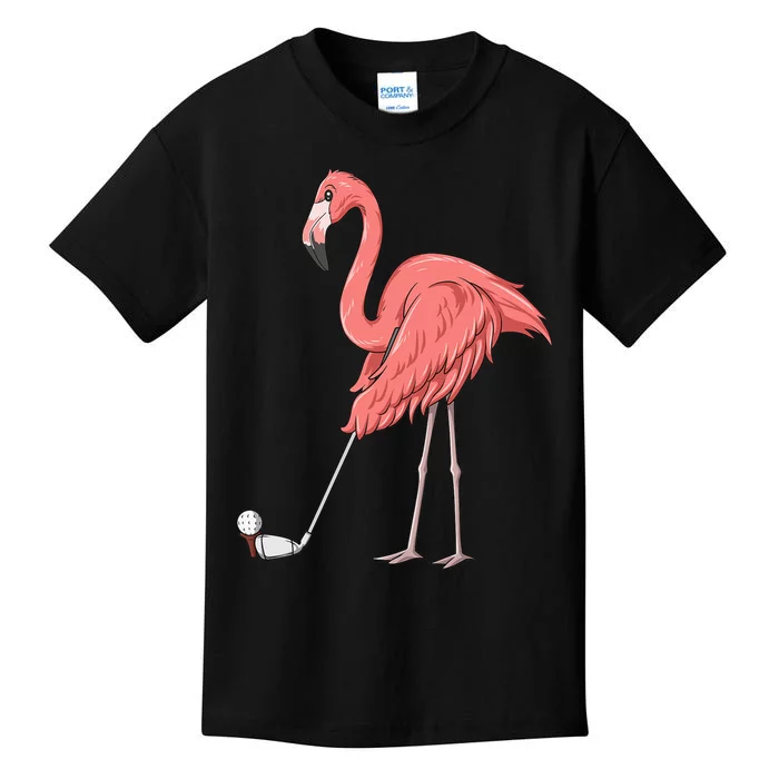 Cute Flamingo Playing Golf Golfer Sport Humor Golfing Kids T-Shirt