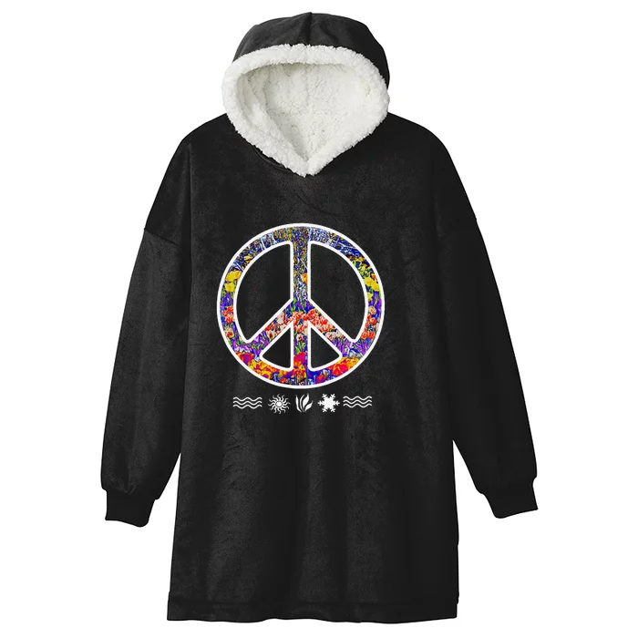 Colorful Floral Peace Sign Nature Symbols Design Hooded Wearable Blanket