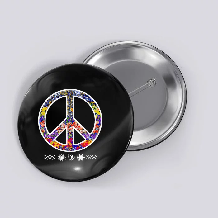 Colorful Floral Peace Sign Nature Symbols Design Button