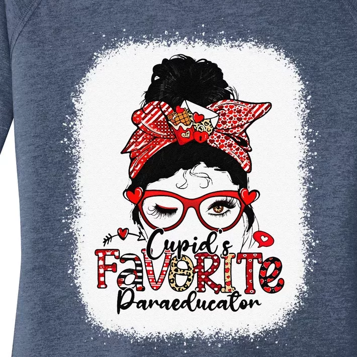 Cupid's Favorite Paraeducator Messy Bun Valentine's Day Women's Perfect Tri Tunic Long Sleeve Shirt