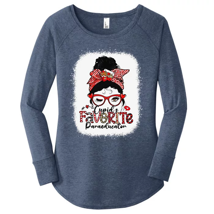 Cupid's Favorite Paraeducator Messy Bun Valentine's Day Women's Perfect Tri Tunic Long Sleeve Shirt