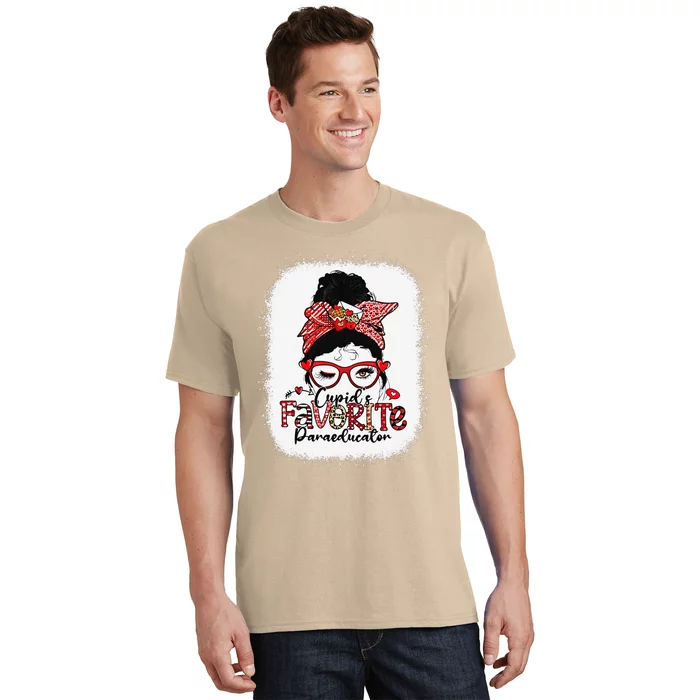 Cupid's Favorite Paraeducator Messy Bun Valentine's Day T-Shirt