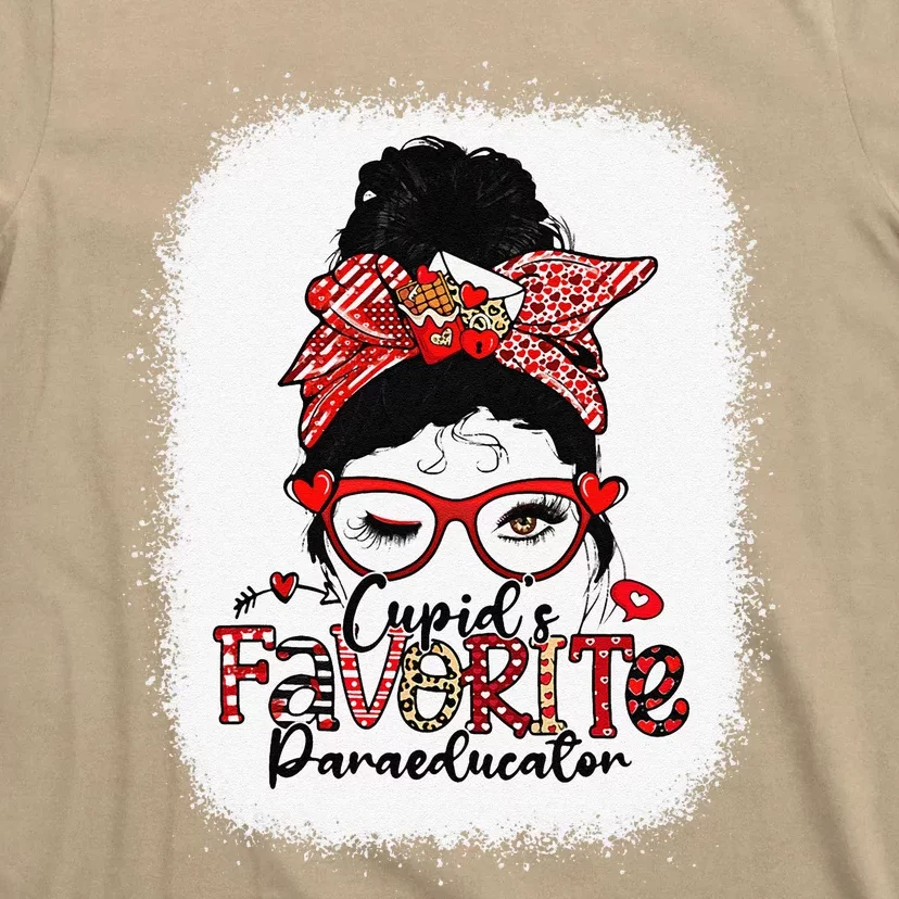 Cupid's Favorite Paraeducator Messy Bun Valentine's Day T-Shirt