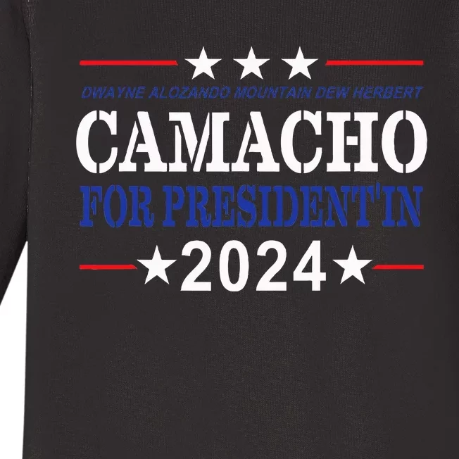 CAMACHO FOR PRESIDENT'IN 2024 Presidential Election Humor Baby Long Sleeve Bodysuit