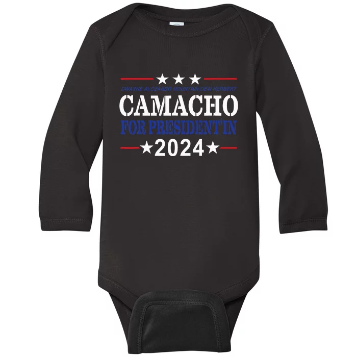 CAMACHO FOR PRESIDENT'IN 2024 Presidential Election Humor Baby Long Sleeve Bodysuit