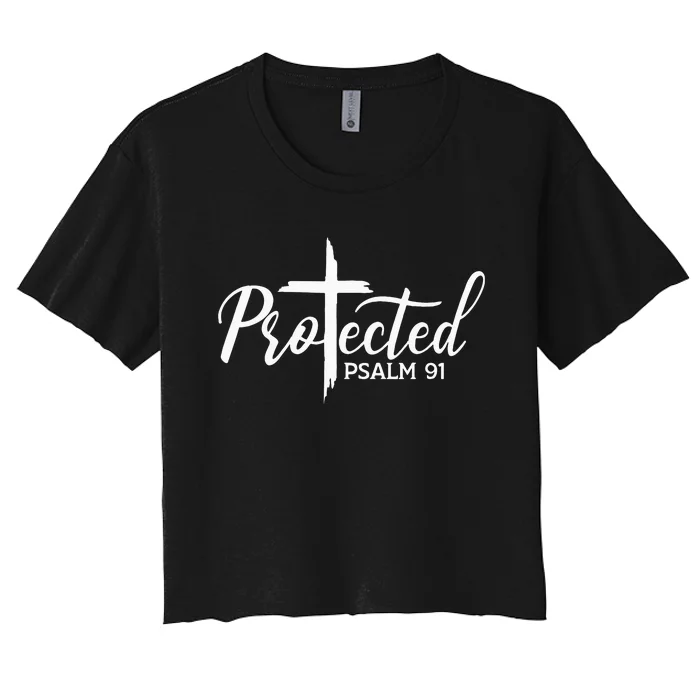 Christian Faith Protected Religious Jesus Loves Psalms 91 Women's Crop Top Tee