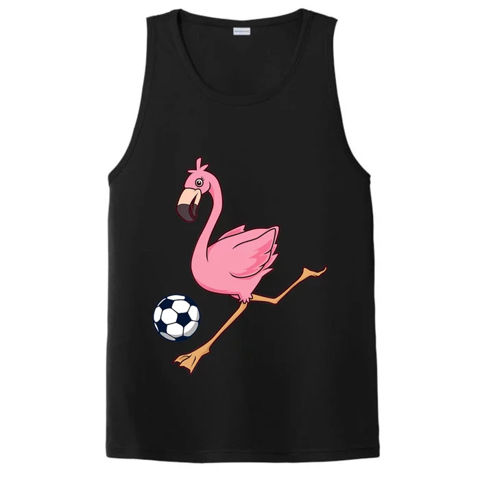 Cartoon Flamingo Playing Soccer Performance Tank