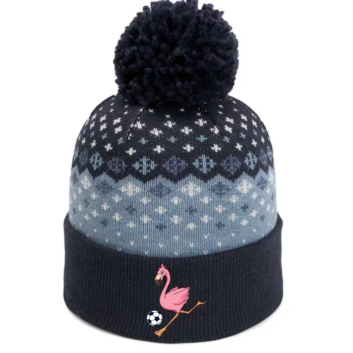 Cartoon Flamingo Playing Soccer The Baniff Cuffed Pom Beanie