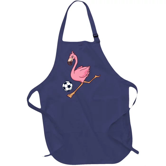 Cartoon Flamingo Playing Soccer Full-Length Apron With Pocket