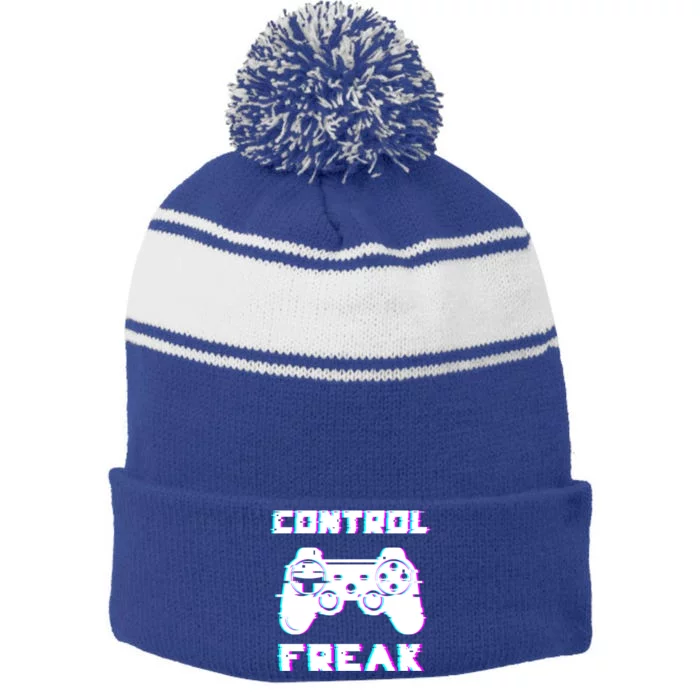 Control Freak Play Arcade Game Over Playing Games Gaming Win Cool Gift Stripe Pom Pom Beanie