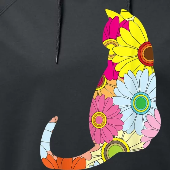 Cute Flower Power Hippie Cat Silhouette Performance Fleece Hoodie