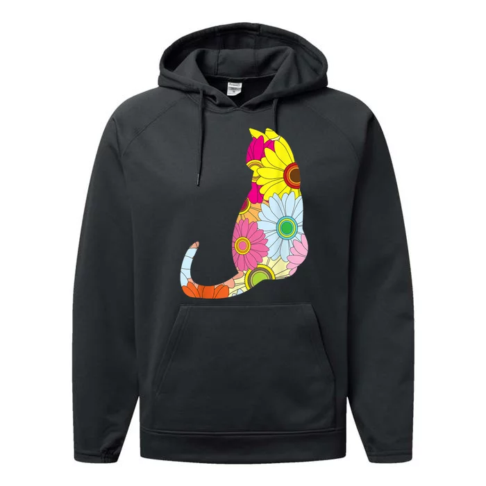 Cute Flower Power Hippie Cat Silhouette Performance Fleece Hoodie