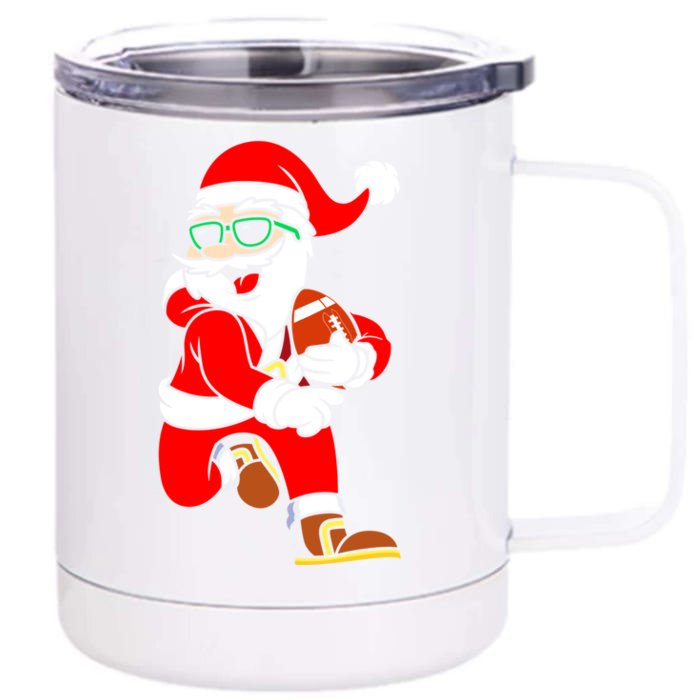 Chistmas Football Player Coach Touchdown Reindeer Xmas Gift Front & Back 12oz Stainless Steel Tumbler Cup