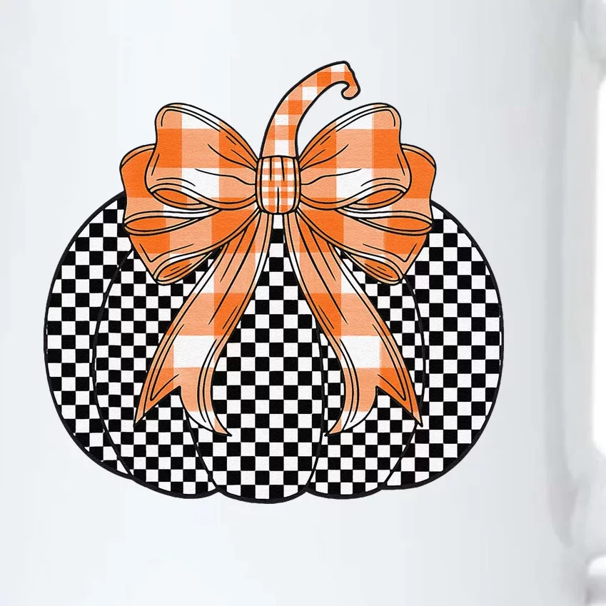 Checkered Flag Pumpkin Bow Black & White For Halloween Gift Black Color Changing Mug