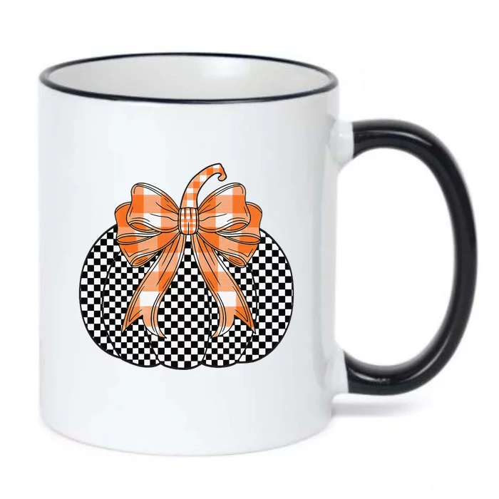 Checkered Flag Pumpkin Bow Black & White For Halloween Gift Black Color Changing Mug