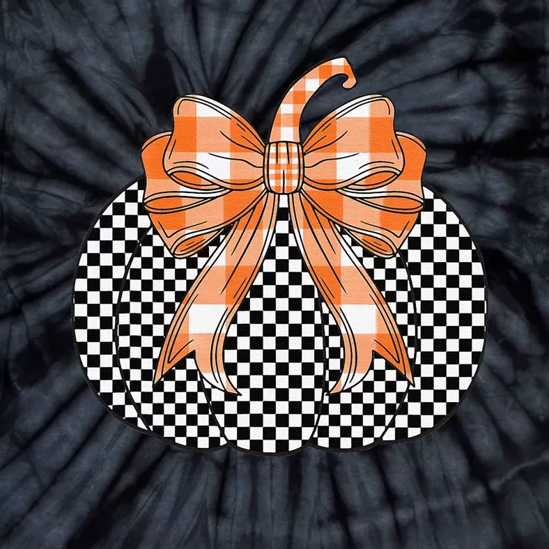 Checkered Flag Pumpkin Bow Black & White For Halloween Gift Tie-Dye T-Shirt