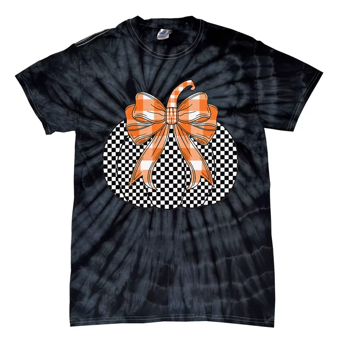 Checkered Flag Pumpkin Bow Black & White For Halloween Gift Tie-Dye T-Shirt