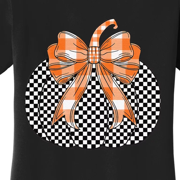 Checkered Flag Pumpkin Bow Black & White For Halloween Gift Women's T-Shirt