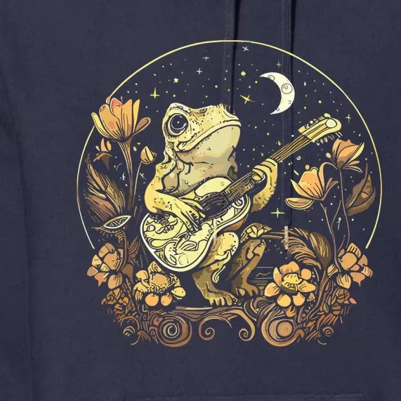 Cottagecore Frog Playing His Acoustic Guitar Premium Hoodie