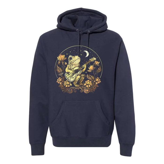 Cottagecore Frog Playing His Acoustic Guitar Premium Hoodie