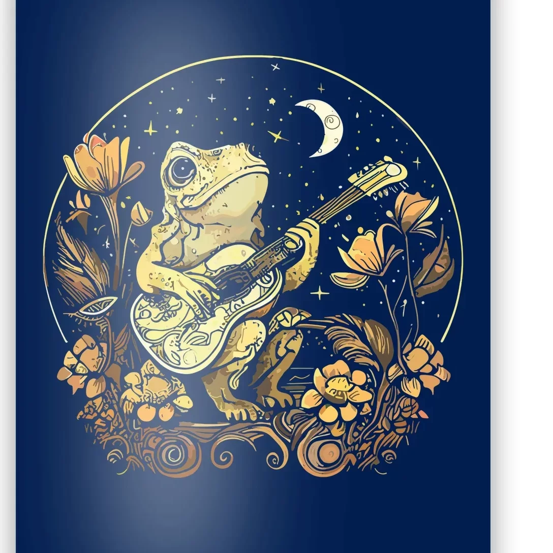 Cottagecore Frog Playing His Acoustic Guitar Poster