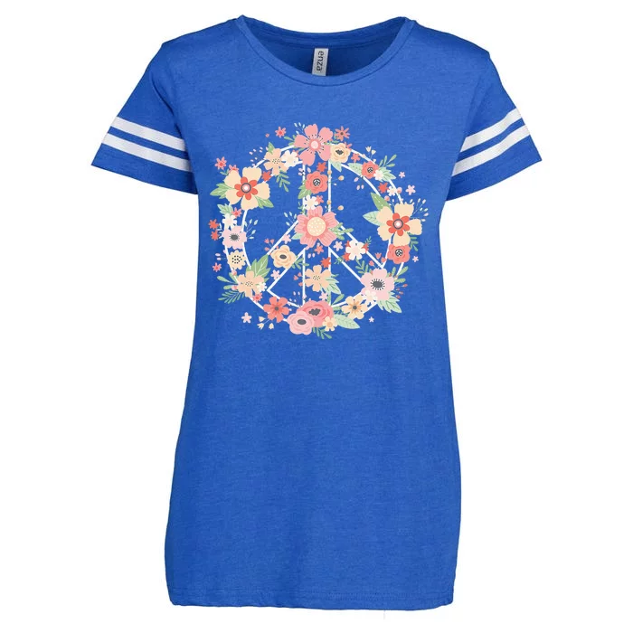 Colorful Flower Power Peace Sign Hippie Costume Enza Ladies Jersey Football T-Shirt