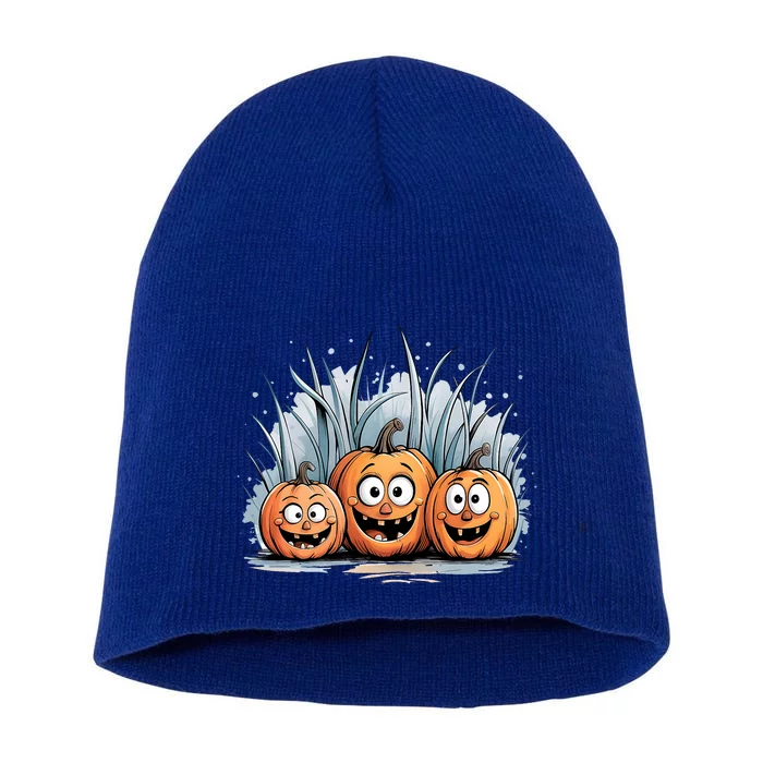 Cute Funny Pumpkin For Halloween And Thanksgiving Short Acrylic Beanie